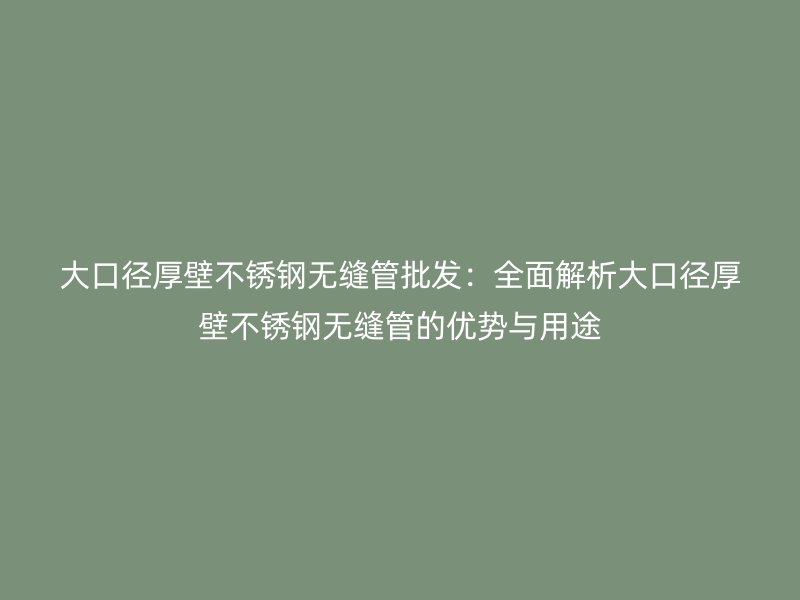 大口徑厚壁不銹鋼無縫管批發(fā)：全面解析大口徑厚壁不銹鋼無縫管的優(yōu)勢與用途