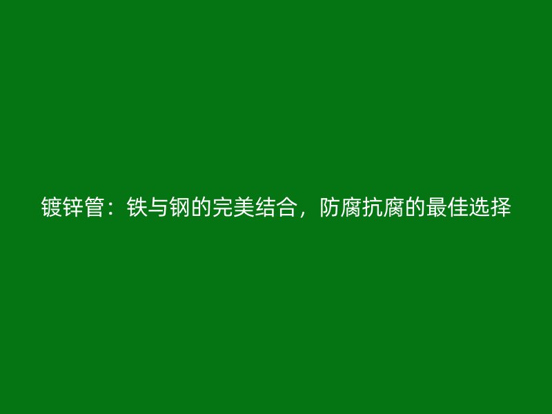 鍍鋅管：鐵與鋼的完美結合，防腐抗腐的最佳選擇